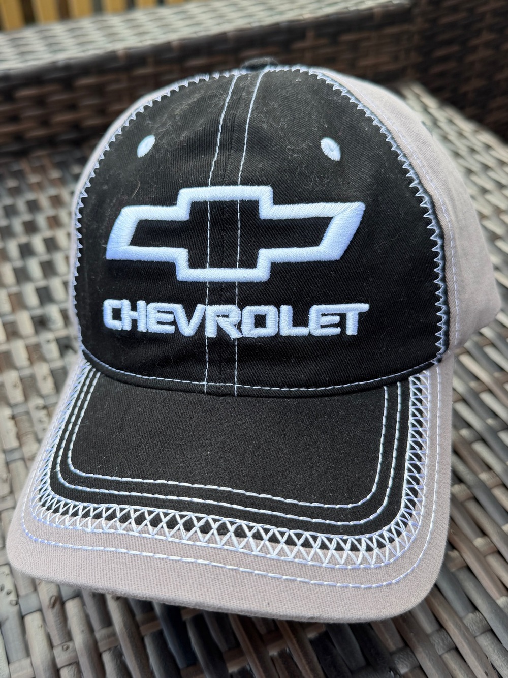 Chevrolet Chevy Embroidered Baseball Hat GM. Blk/Grey/White. Adjustable. New!